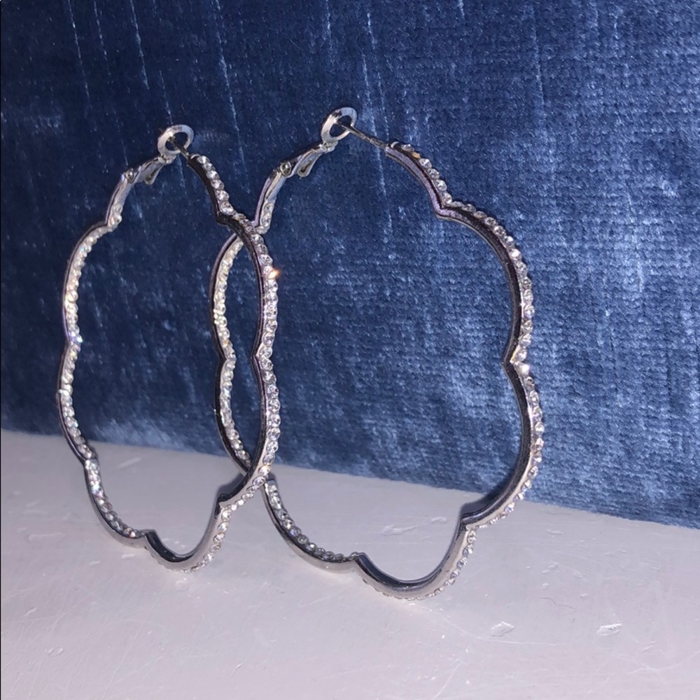 Rhinestone Flower Shaped Hoop Earrings